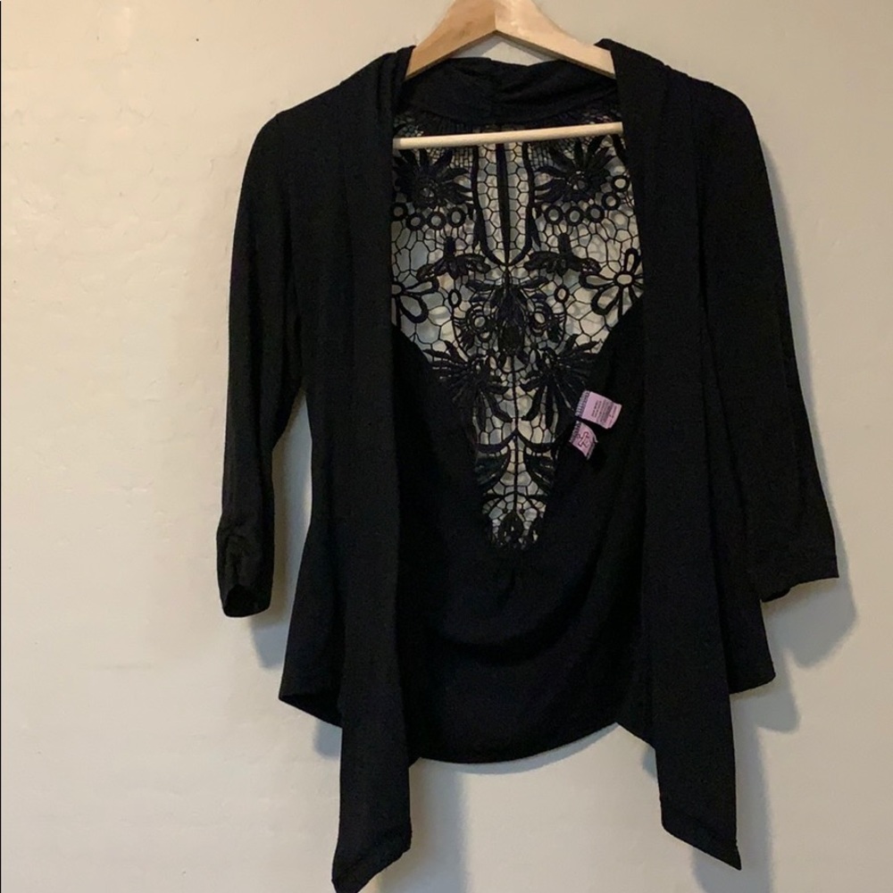 Love on a Hanger Black peak-a-boo shawl